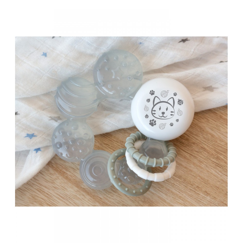 Μασητικό Νερού με Κρίκους Οδοντοφυΐας Γκρι Γατάκι, Kiokids Βρεφικά είδη