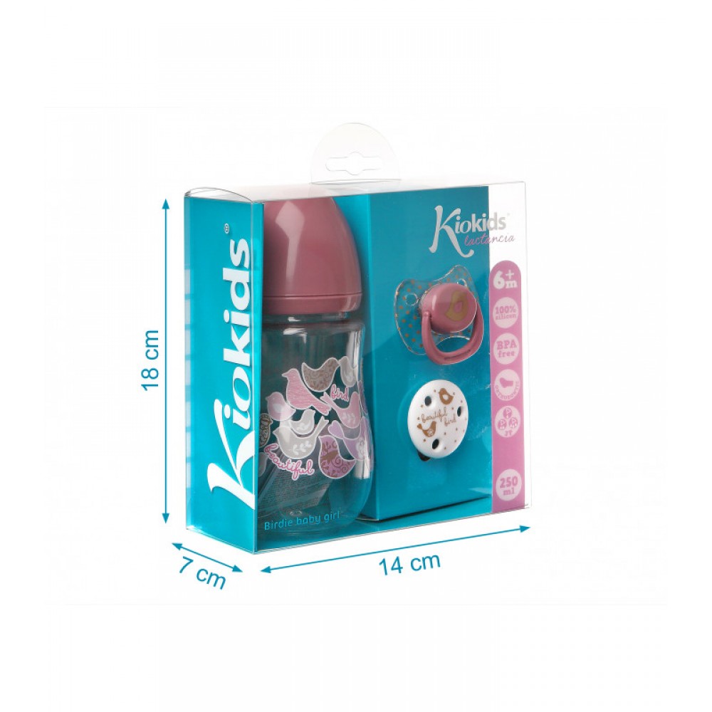 Σετ Μπιμπερό με πιπιλά και κλιπ Ροζ, Kiokids Φαγητό