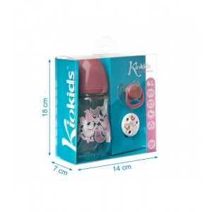 Σετ Μπιμπερό με πιπιλά και κλιπ Ροζ, Kiokids Φαγητό