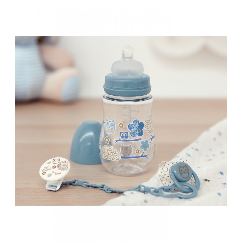 Σετ Μπιμπερό με πιπιλά και κλιπ μπλε, Kiokids Φαγητό
