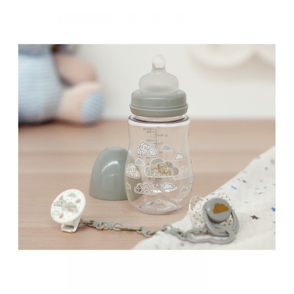 Σετ Μπιμπερό με πιπιλά και κλιπ γκρι, Kiokids Φαγητό