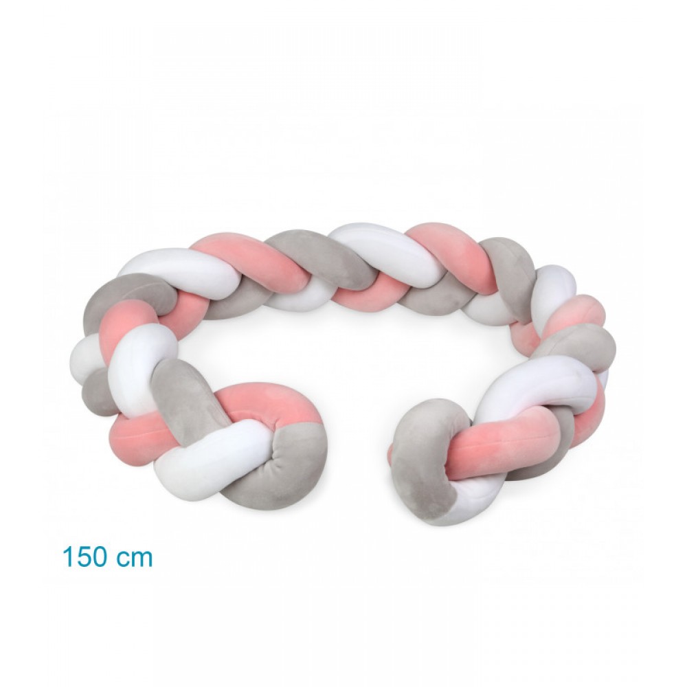 Προστατευτική Πάντα Πλεξούδα 150cm Ροζ με Γκρι, Kiokids Παιδικό δωμάτιο