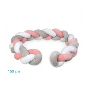 Προστατευτική Πάντα Πλεξούδα 150cm Ροζ με Γκρι, Kiokids Παιδικό δωμάτιο