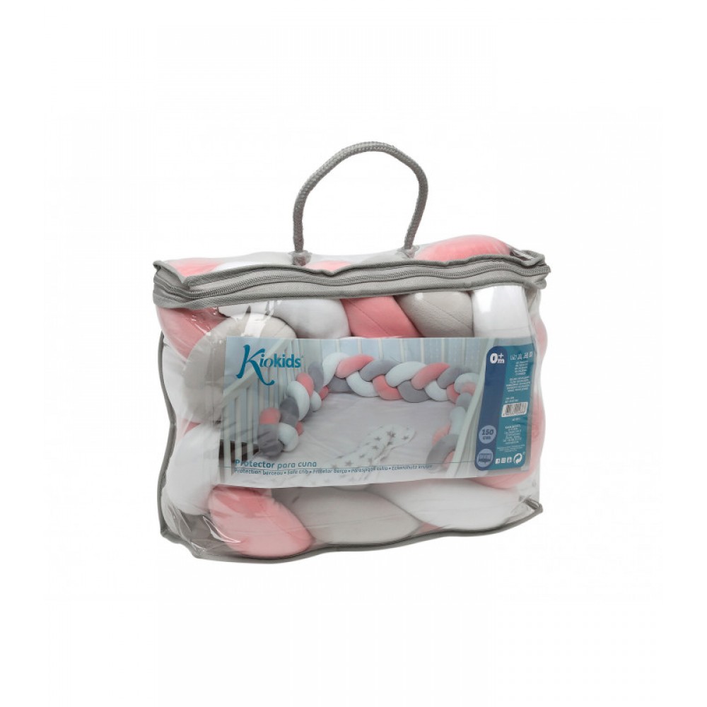 Προστατευτική Πάντα Πλεξούδα 150cm Ροζ με Γκρι, Kiokids Παιδικό δωμάτιο