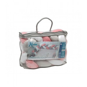 Προστατευτική Πάντα Πλεξούδα 150cm Ροζ με Γκρι, Kiokids Παιδικό δωμάτιο