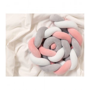 Προστατευτική Πάντα Πλεξούδα 150cm Ροζ με Γκρι, Kiokids Παιδικό δωμάτιο