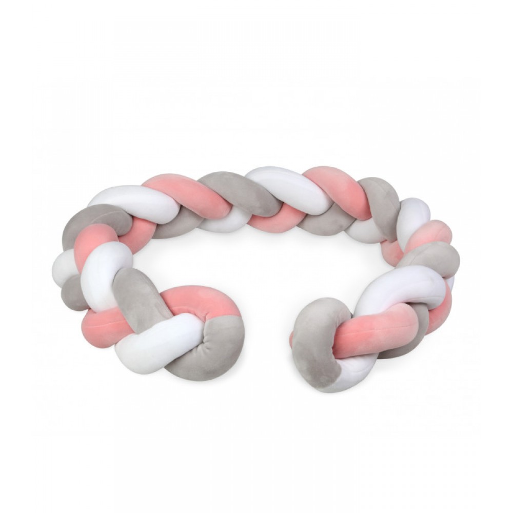 Προστατευτική Πάντα Πλεξούδα 150cm Ροζ με Γκρι, Kiokids Παιδικό δωμάτιο