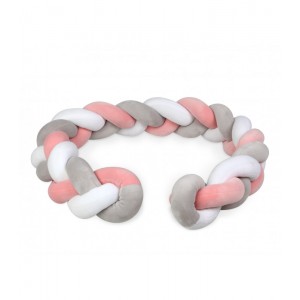 Προστατευτική Πάντα Πλεξούδα 150cm Ροζ με Γκρι, Kiokids Παιδικό δωμάτιο