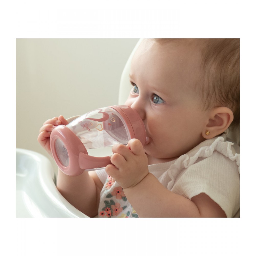 Ποτηράκι Εκπαιδευτικό με καρδούλες ροζ 270ml 1ο Βήμα, Kiokids Φαγητό