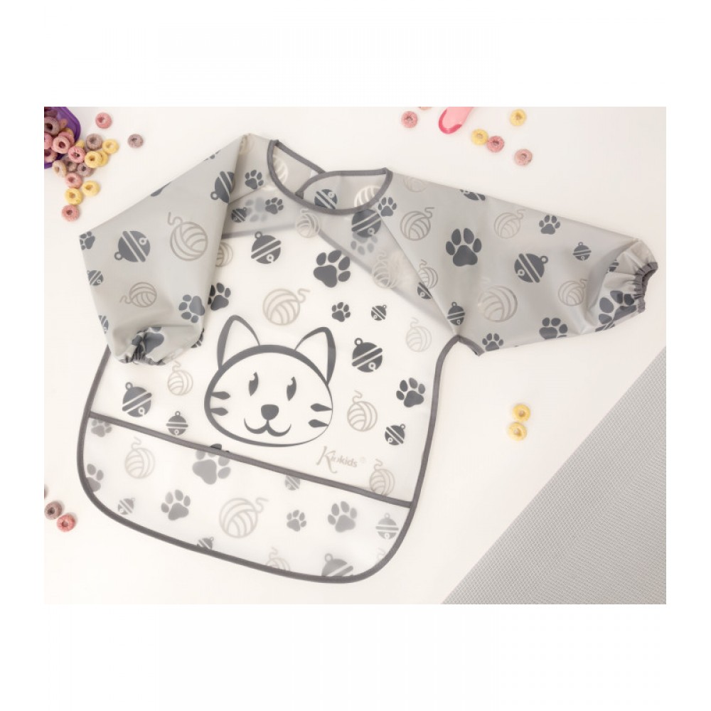 Σαλιάρα-Ποδιά Αδιάβροχη με Μανίκια γκρι, Kiokids Φαγητό