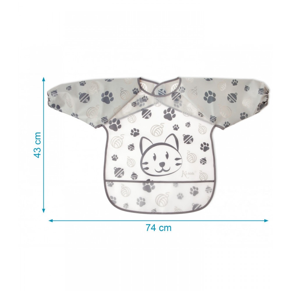 Σαλιάρα-Ποδιά Αδιάβροχη με Μανίκια γκρι, Kiokids Φαγητό