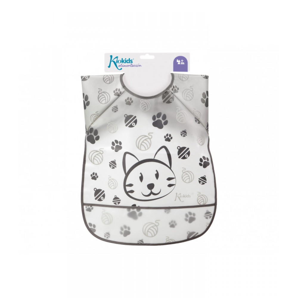 Σαλιάρα-Ποδιά Αδιάβροχη με Μανίκια γκρι, Kiokids Φαγητό