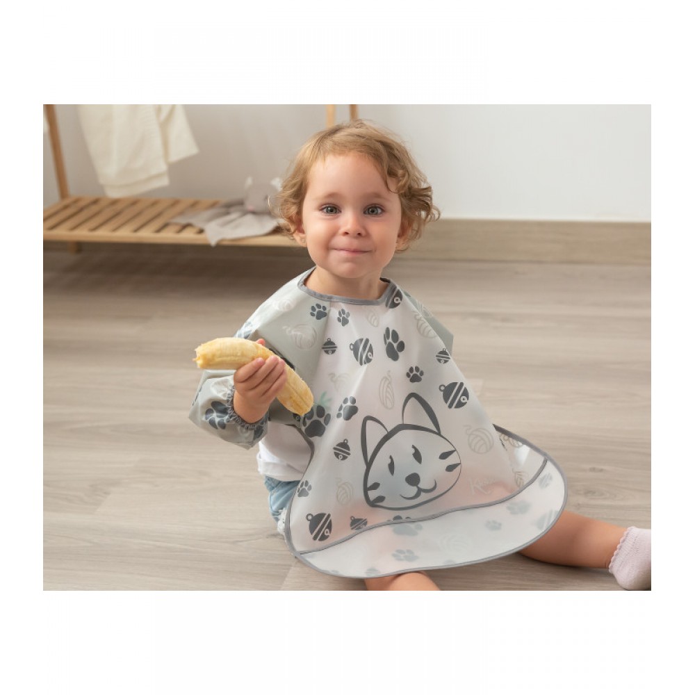 Σαλιάρα-Ποδιά Αδιάβροχη με Μανίκια γκρι, Kiokids Φαγητό