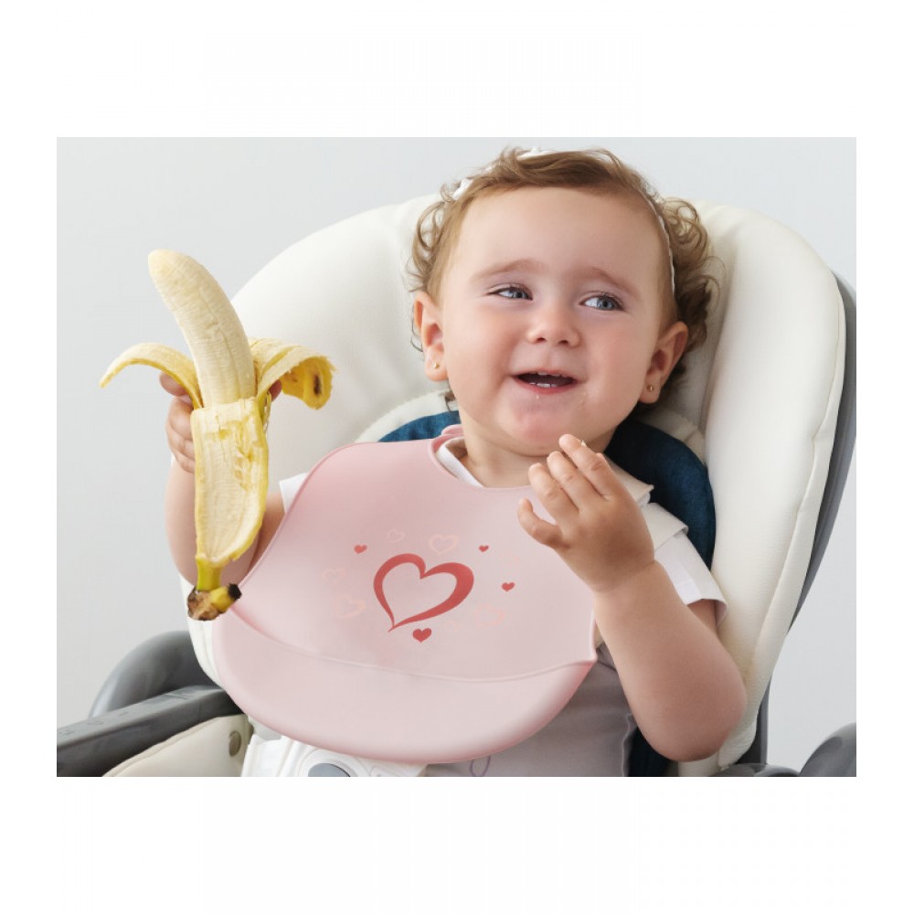 Σαλιάρα Σιλικόνης Ροζ Καρδιά, Kiokids Φαγητό