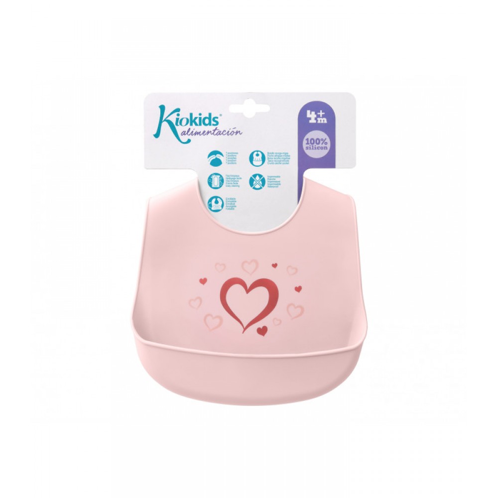 Σαλιάρα Σιλικόνης Ροζ Καρδιά, Kiokids Φαγητό