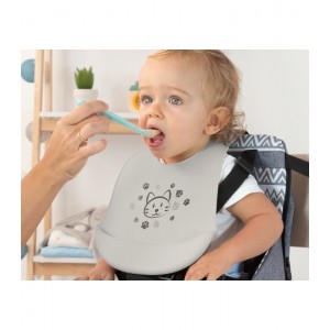 Σαλιάρα Σιλικόνης Γκρι Γατούλα, Kiokids Φαγητό