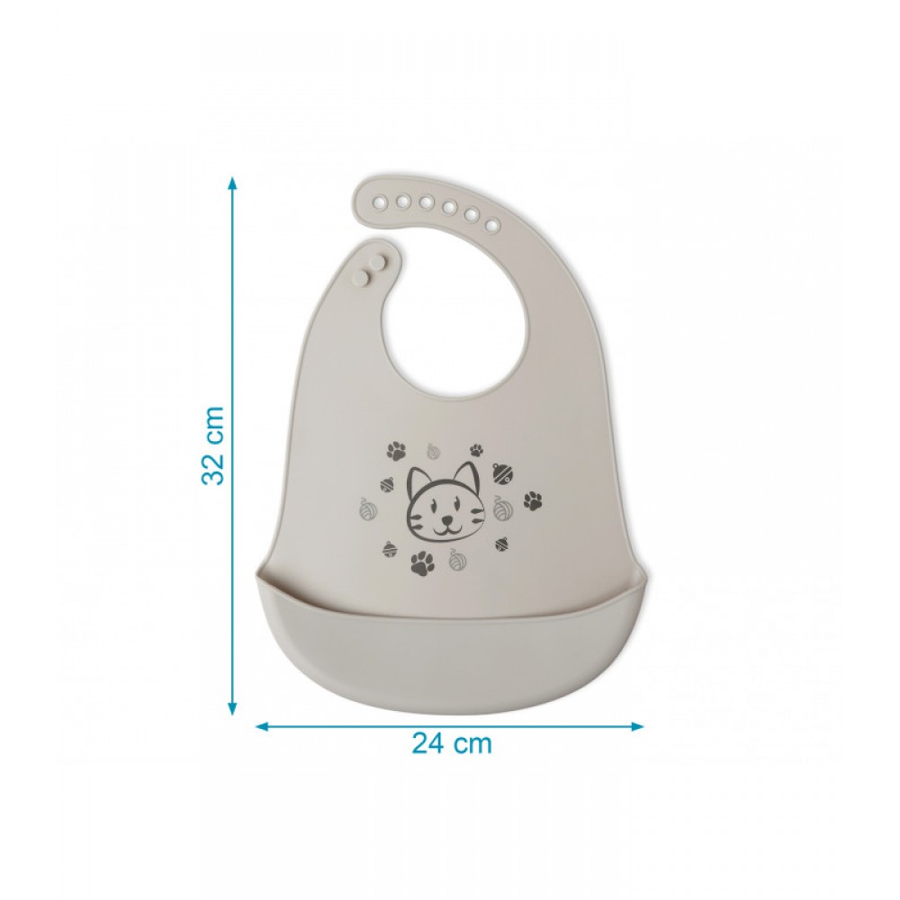 Σαλιάρα Σιλικόνης Γκρι Γατούλα, Kiokids Φαγητό