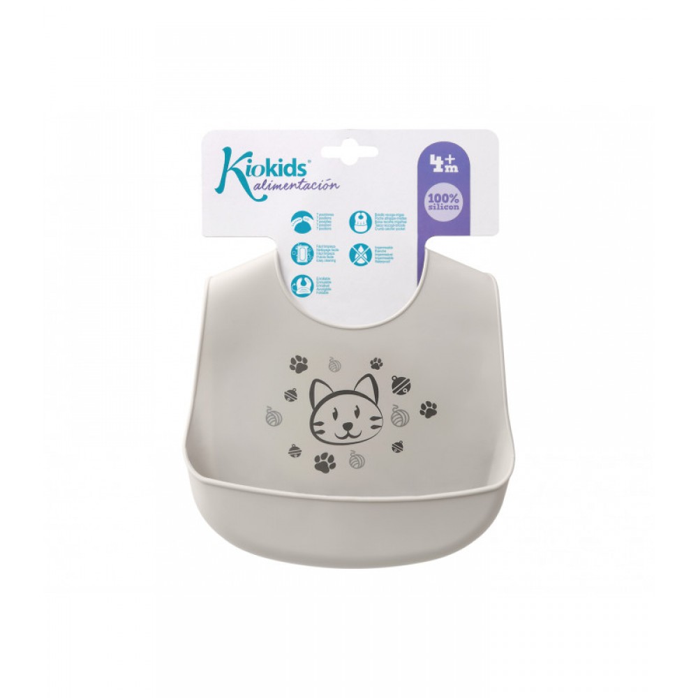 Σαλιάρα Σιλικόνης Γκρι Γατούλα, Kiokids Φαγητό
