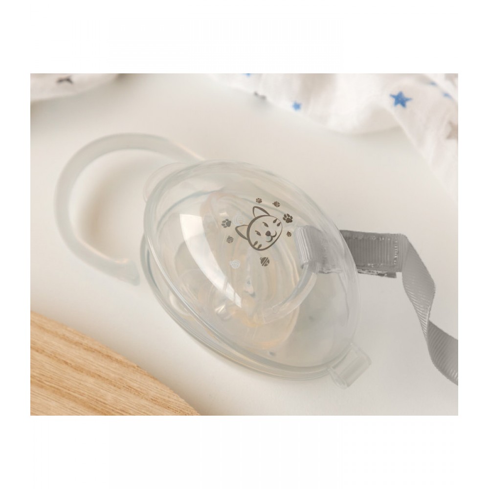 Θήκη Πιπίλας Γκρι με σχέδιο Γατούλα, Kiokids Βρεφικά είδη