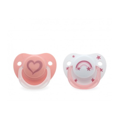 Σετ Πιπίλας Σιλικόνης 2 τμχ Heart & Rainbow ροζ 6-18M , Kiokids