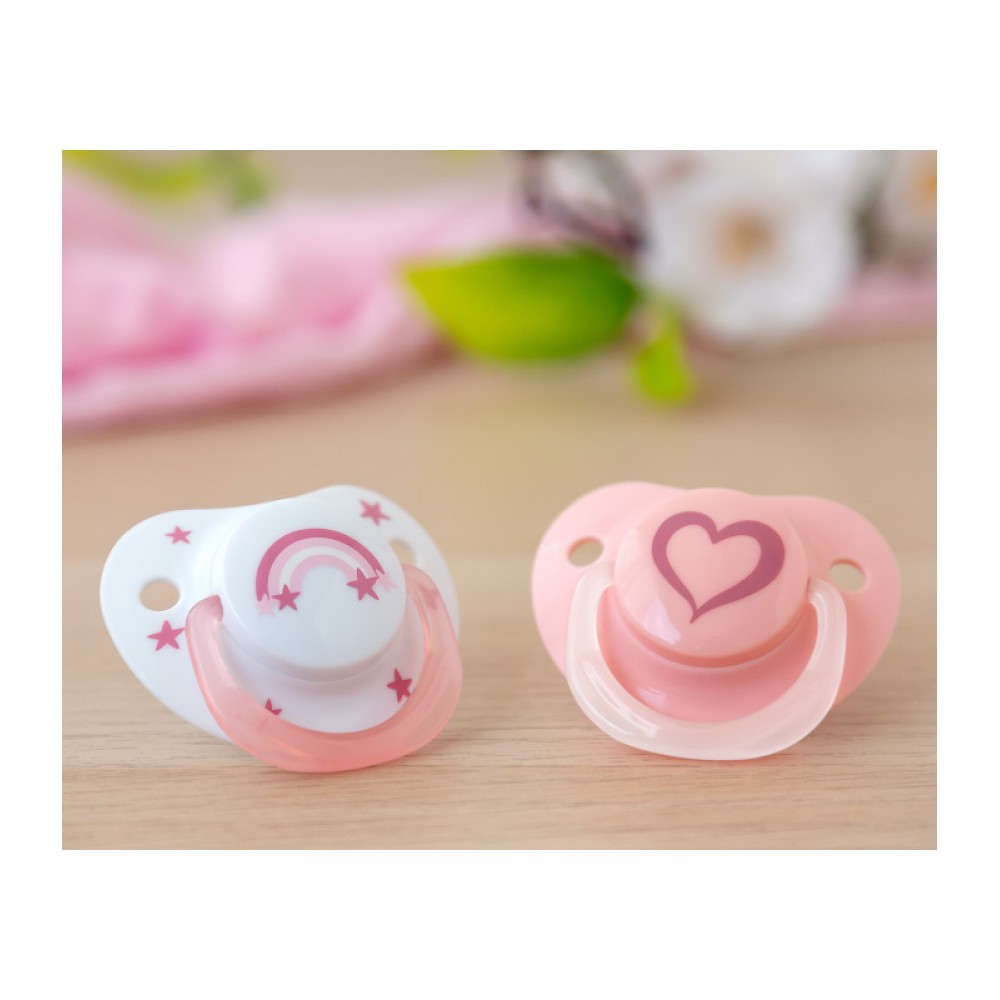 Σετ Πιπίλας Σιλικόνης 2 τμχ Heart & Rainbow ροζ 6-18M , Kiokids Βρεφικά είδη