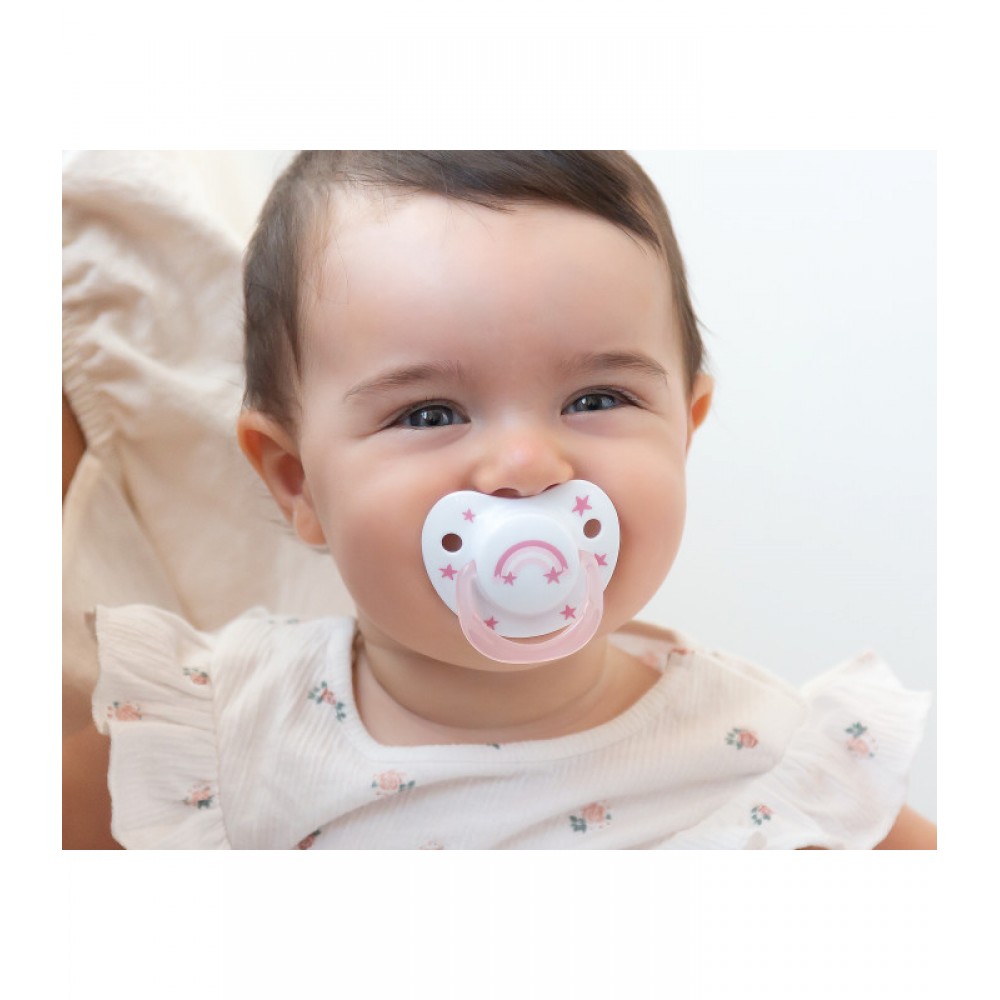 Σετ Πιπίλας Σιλικόνης 2 τμχ Heart & Rainbow ροζ 6-18M , Kiokids Βρεφικά είδη