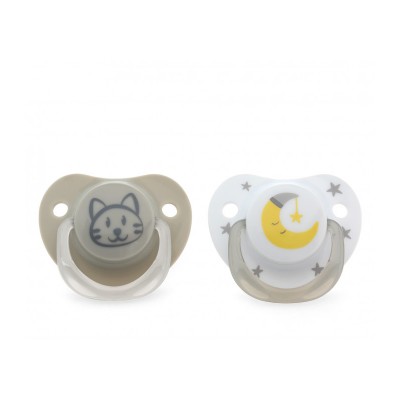 Σετ Πιπίλας Σιλικόνης 2 τμχ Cat & Moon Γκρι 6-18M , Kiokids
