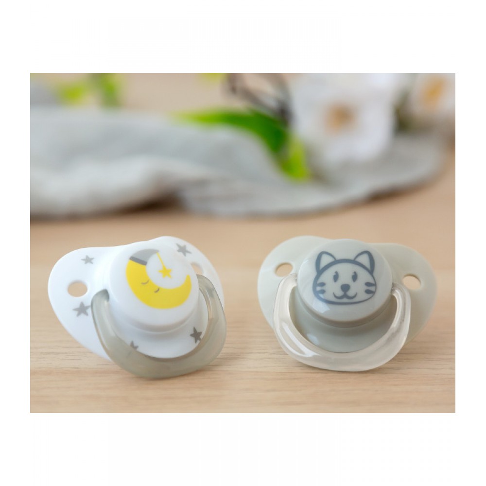 Σετ Πιπίλας Σιλικόνης 2 τμχ Cat & Moon Γκρι 6-18M , Kiokids Βρεφικά είδη