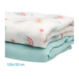 Μουσελίνες,Πάνες Αγκαλιάς (Σετ 2τμχ 120X120 cm) Μέντα, Kiokids