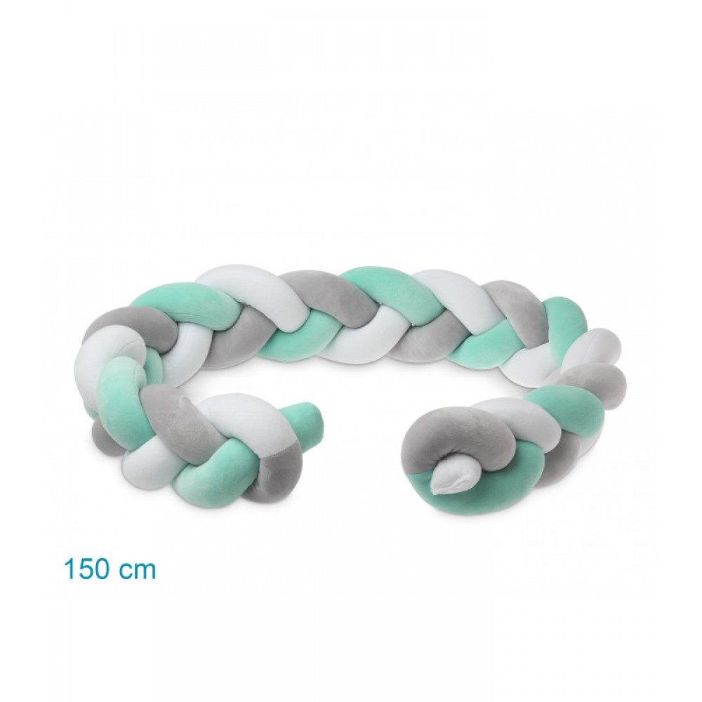 Προστατευτική Πάντα Πλεξούδα 150cm Γκρι με Μέντα, Kiokids Παιδικό δωμάτιο