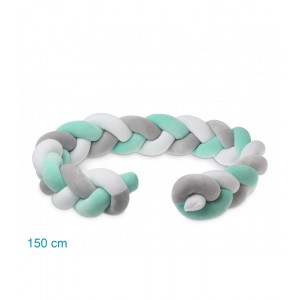 Προστατευτική Πάντα Πλεξούδα 150cm Γκρι με Μέντα, Kiokids Παιδικό δωμάτιο