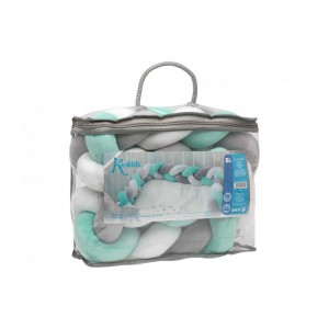 Προστατευτική Πάντα Πλεξούδα 150cm Γκρι με Μέντα, Kiokids Παιδικό δωμάτιο