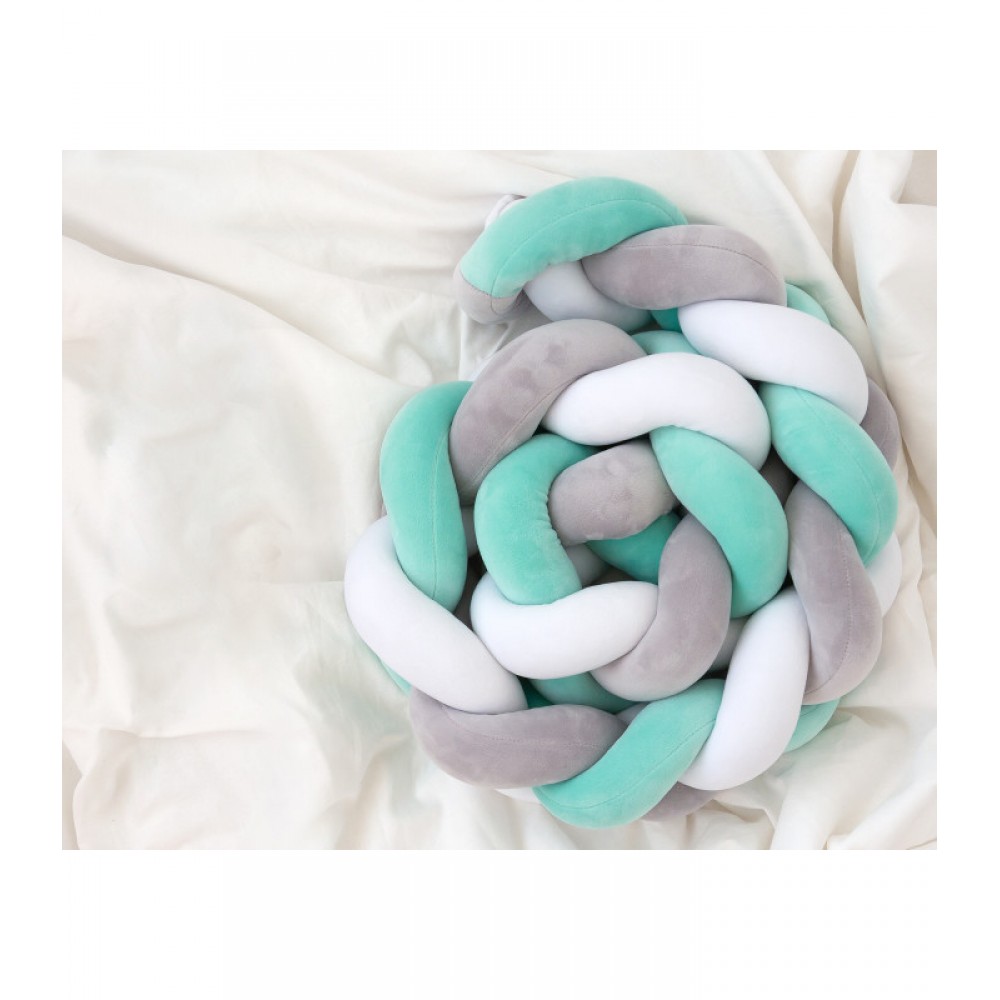 Προστατευτική Πάντα Πλεξούδα 150cm Γκρι με Μέντα, Kiokids Παιδικό δωμάτιο