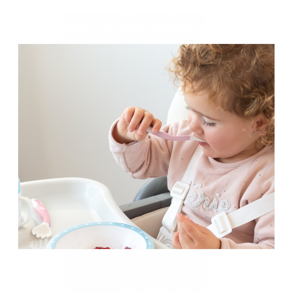 Εύκαμπτο Κουταλοπήρουνο Σιλικόνης Ροζ, Kiokids Φαγητό