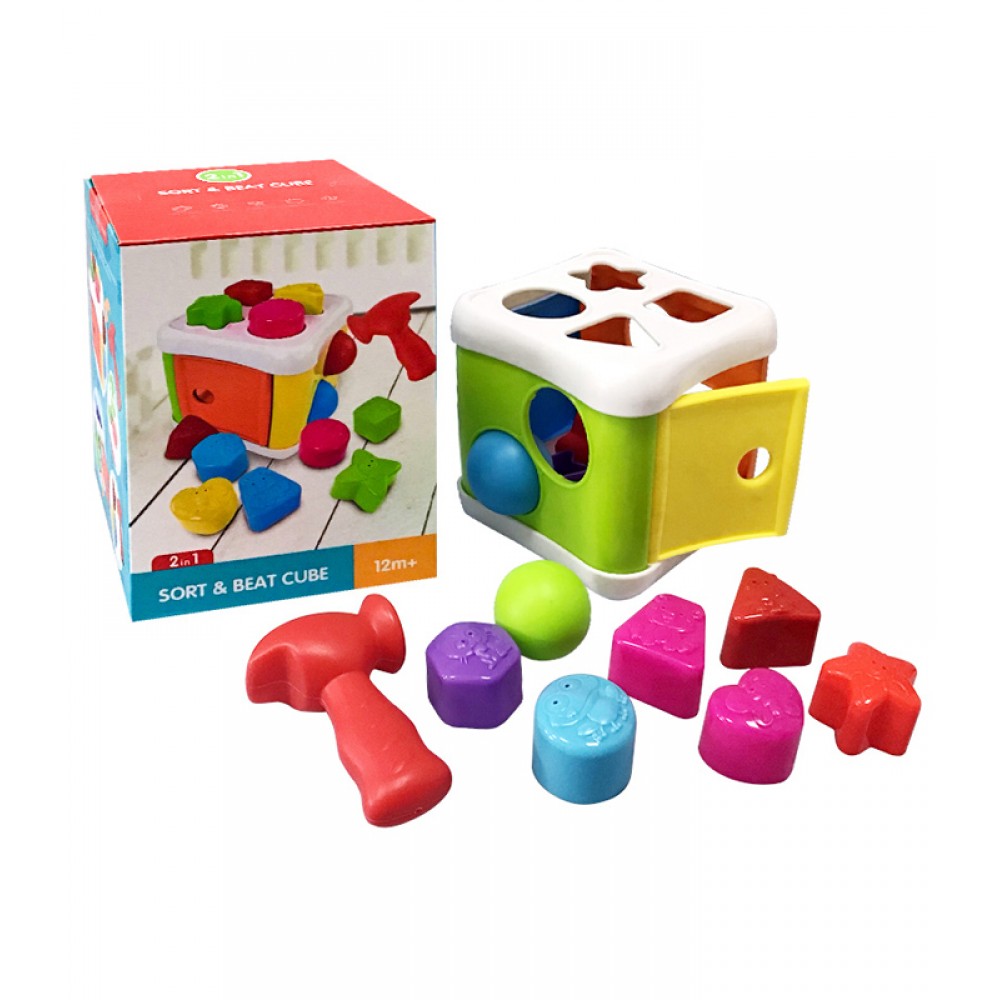 Κύβος 2 σε 1 με σχήματα και σφυρί, Kiokids Παιχνίδια