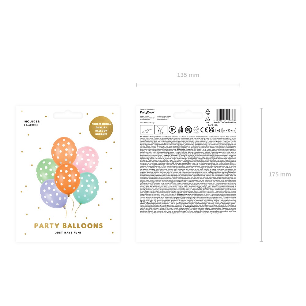 Μπαλόνια πουα παστέλ 30cm (6τμχ.),PartyDeco Party Time