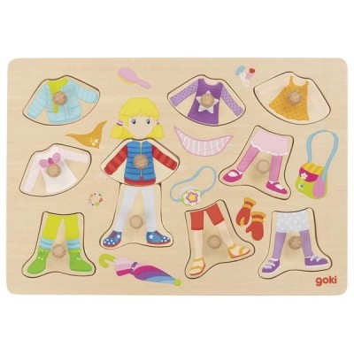 Ξύλινο Παιδικό Puzzle Σφηνώματα Ντύνω το Κορίτσι, Goki